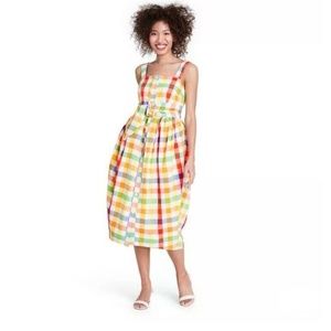 Christopher John Rogers Plaid Midi Tie Waist Dress